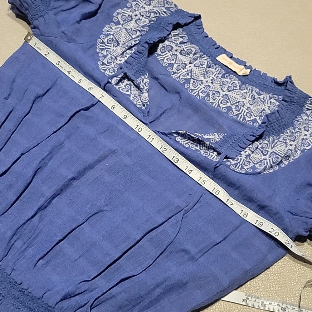 Tory Burch Nina Blouse Embroidery White Blue Peasant Cotton Western Boho Medium